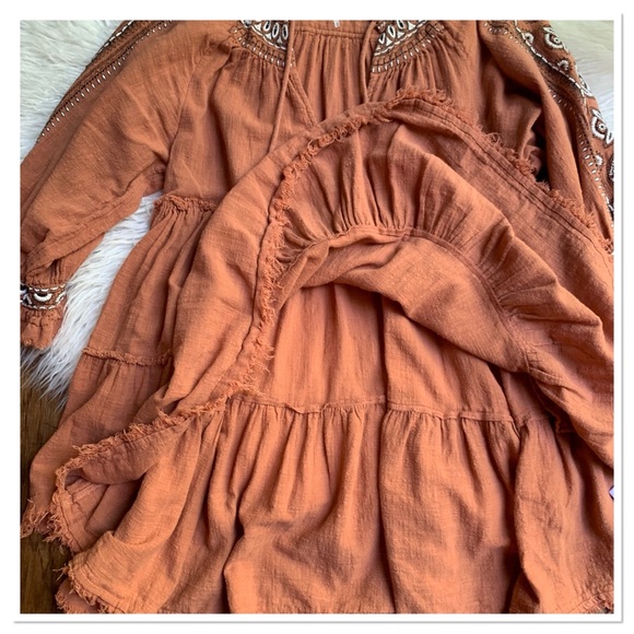 Free People Dreamweaver Embroidered Tunic Peasant Top Orange Brown Size Medium - Picture 3 of 10